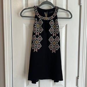 Black Sheer Sleeveless Top with Embroidered Details by THML